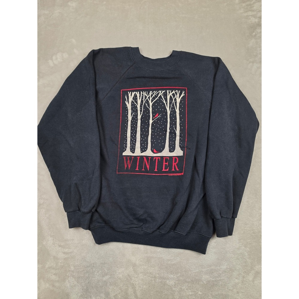Vintage Hanes Sweatshirt Women XL Black Winter Graphic Cardinal Raglan USA Made